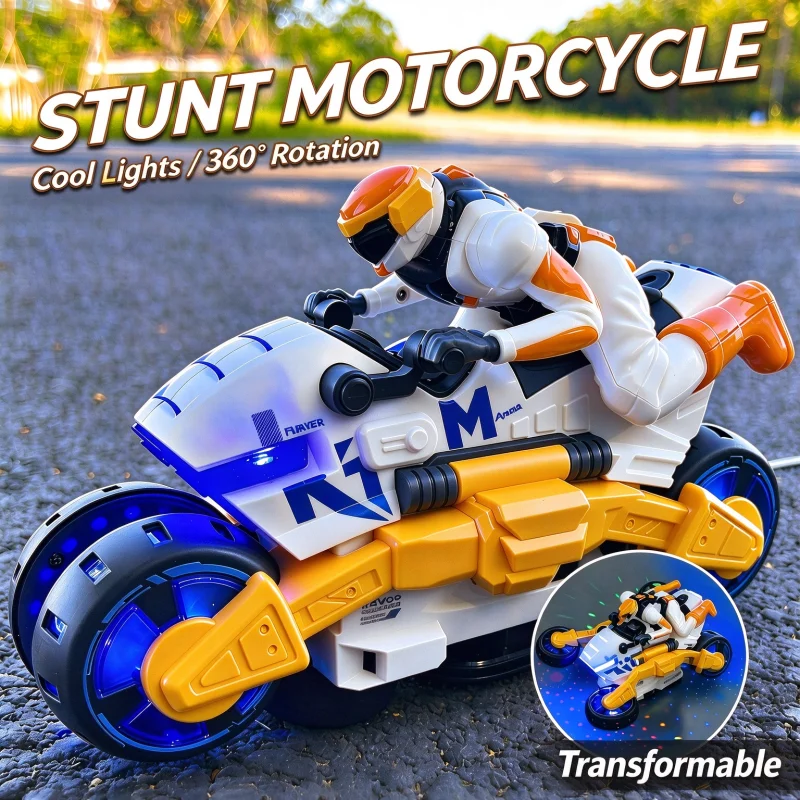Electric Stunt Deformation Motorcycle 360 Rotation Stunt Motorbike with Light Sound Driving Vehicle Interactive Toy Kids Gifts