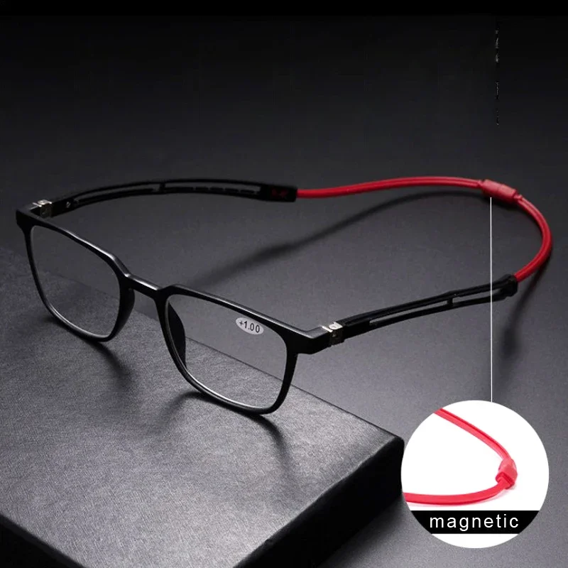 

Magnetic Reading Glasses for Men Square Plastic Titanium Metal High Quality Eyeglass Frame Anti Blue Magnifying Glasses