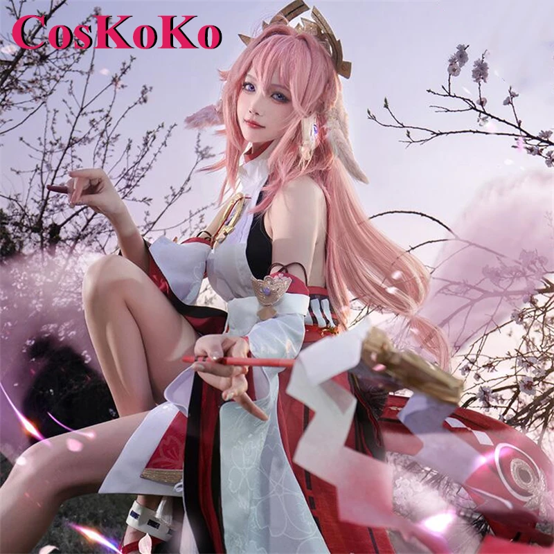 CosKoKo Yae Miko Cosplay Game Genshin Impact Costume V2.0 Gorgeous Elegant Uniform Dress Halloween Party Role Play Clothing S-XL