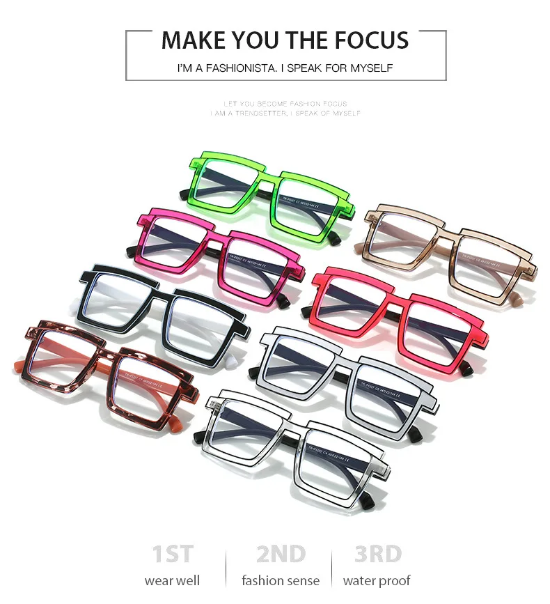 Luxus Designer Mode unregelmäßige quadratische Brille Rahmen Neon Brillen fassungen Unisex Anti Blaulicht Lese Presbyopie Brille – Detail 18