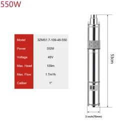 550W DC48V Solar bezszczotkowy pompa głębinowa Max głowy 109M 3 Cal solarny PV pompa wodna ze stali nierdzewnej maksymalny przepływ 1700L na godzinę