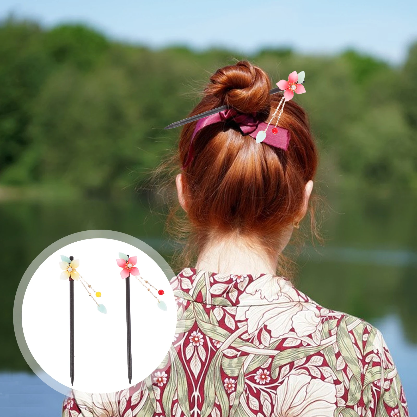 

4pcs Tassel Hairpins Vintage Chopsticks Hair Forks For Women Girls Chinese Style Hair Sticks With Flowers Decorative Accessories
