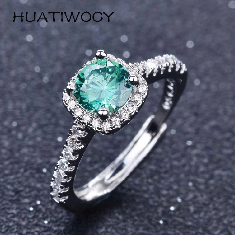 

HUATIWOCY Vintage Women Ring with Emerald Zircon Gemstone 925 Silver Jewelry Open Finger Rings for Wedding Party Gift Ornaments