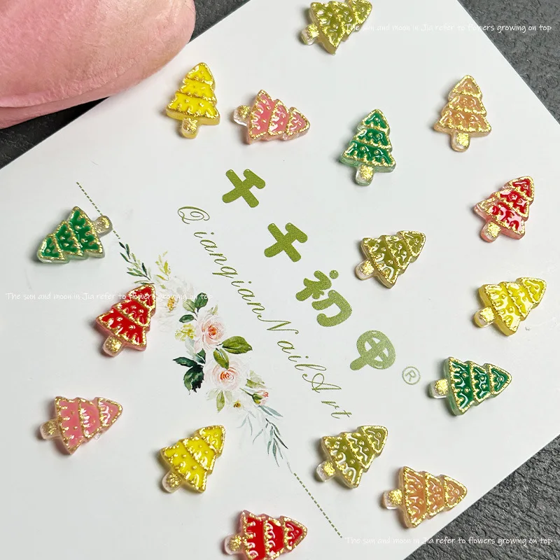 50pcs Colorful Phnom Penh Christmas Tree Stereo Resin Nail Accessories Christmas Elements Whimsical Decals Press on Manicure