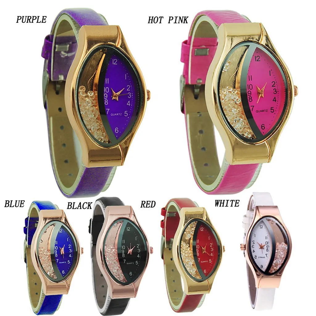 Women'S Oval Dial Wristwatch Semilunar Sand Type Ellipse Woman Fine Strap Small Dial Wristwatch  Fashionable Leather Strap Watch