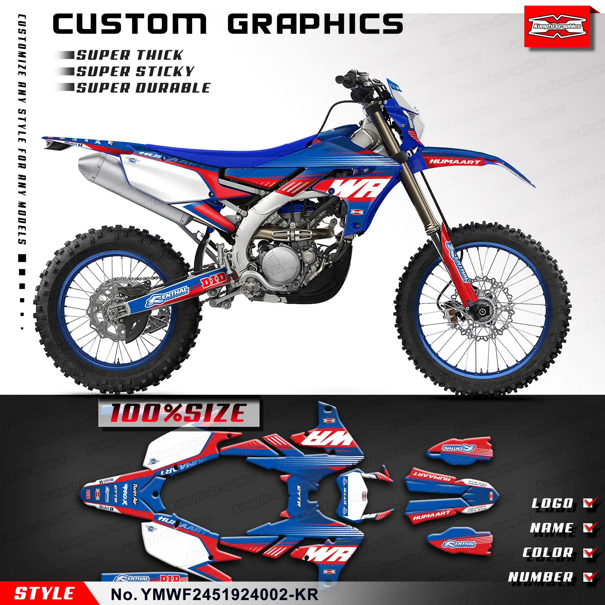 

KUNGFU GRAPHICS Motorcycle Graphics Sticker Sheet for YAMAHA WR250F WR 250F 2020-2024 & WR 450F WR450F 2019-2023 Wrapping