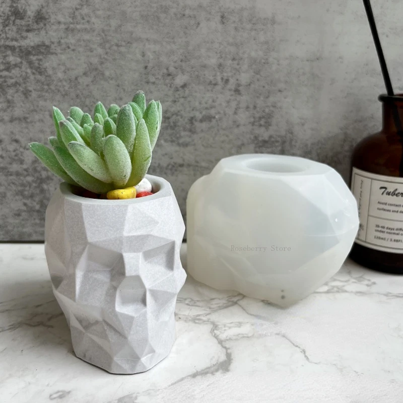 Faceted Skull Pen Holder Succulent Flower Pot Silicone Mold DIY Crystal Epoxy Resin Mold