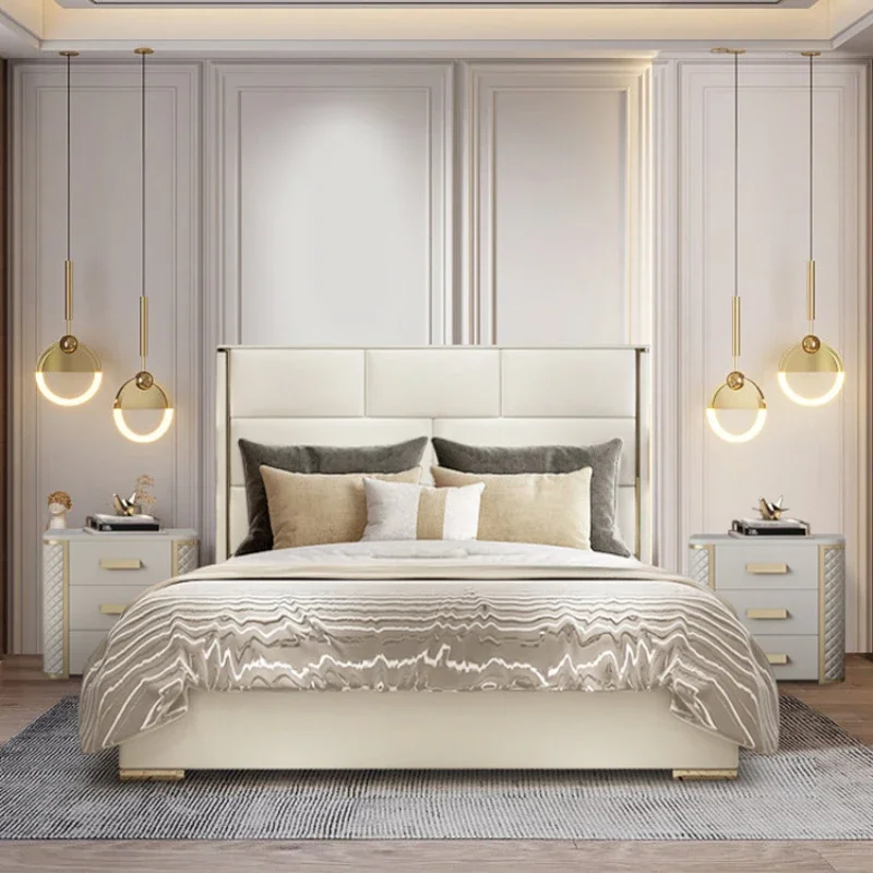 

Luxury Modern King Size Bed House Elegant Villa Adults Double Bed Leather Italian Cama Matrimonial Bedroom Set Furniture