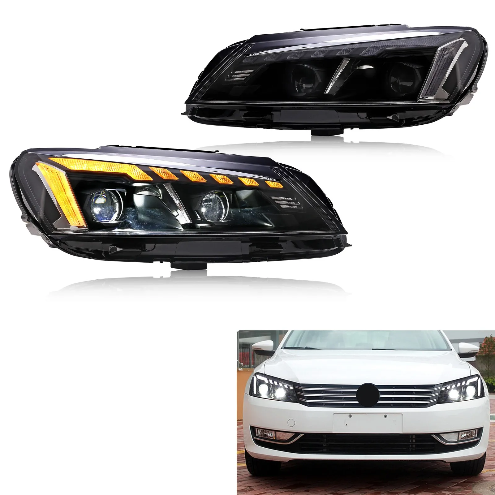 

Светодиодные фары для Volkswagen VW Passat B7 2012-2015 TDI SE DRL, проектор, последовательный указатель поворота, передние лампы, пара в сборе