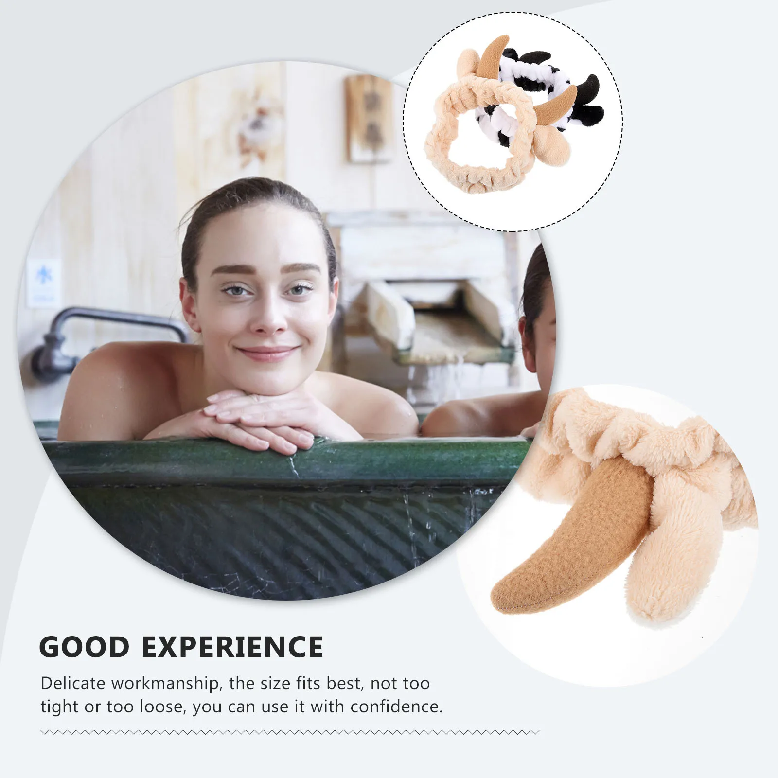 

2Pcs Cow Horn Animal Ear Headbands Elastic Cute Face Washing Makeup Skincare Spa Headbands for Women Spa Headband