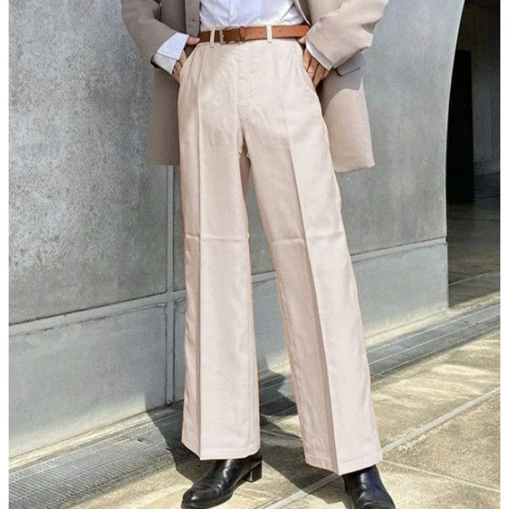 

Mens Wide Leg Trousers Flat Front Straight Leg Plain Pant Classic Fashion Business Casual Formal Pants for Men Office Wear