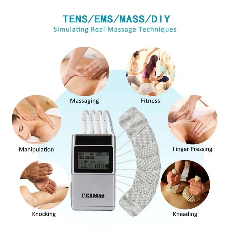 4 Output Channels Electric EMS Muscle Stimulator 48 Modes Tens Acupuncture Pulse Massager For Neck Back Body Relaxing Treatments