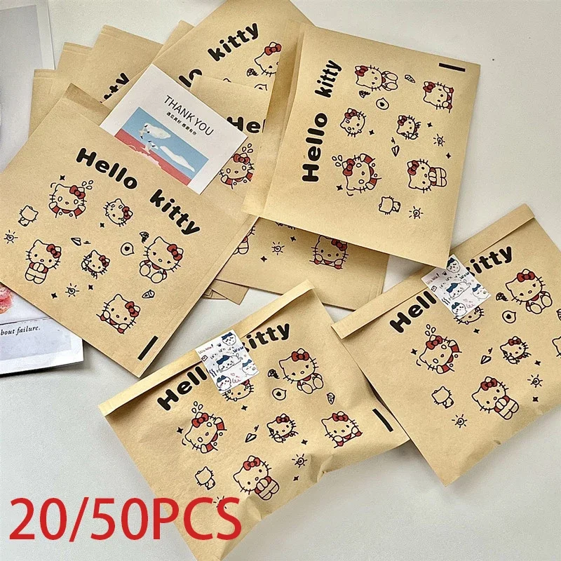 20/50 Pcs Sanrio Hello Kitty Paper Bag Kawaii Kraft Paper Candy Cookie Packaging DIY Decoration Wedding Birthday Guest Gift Bags