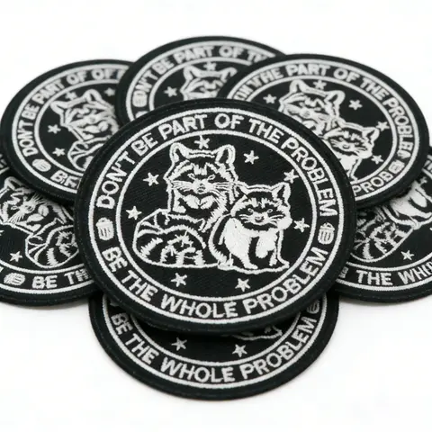 5PCS Raccoon Be The Whole Problem Embroidered Patch Iron On Cartoon Statement Badge DIY For Clothes Cap Jacket Trucker Hat