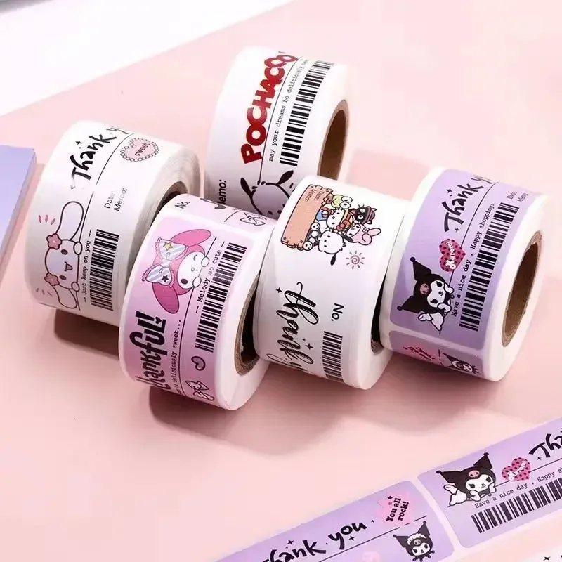 120Pcs/Roll Sanrio Stationery Stickers My Melody Cinnamoroll Cartoon Sealing Stickers Simple High-Looking Labels Anime Ins Style