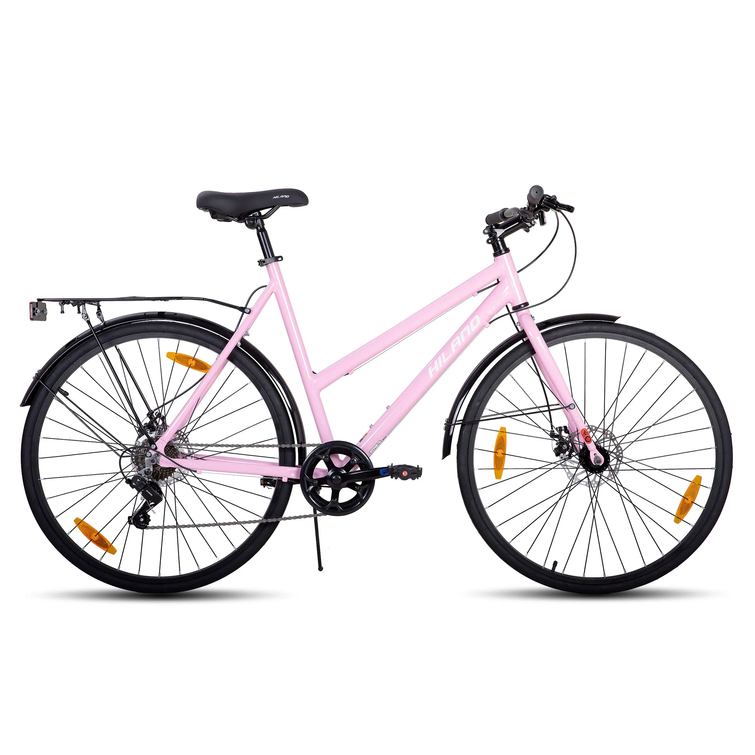 HILAND Cityrad 700C Herren Damen Student Aluminium Alloy Commuter Stadtfahrrad, 7-Gang, met Schutzblechen, Luggageträger