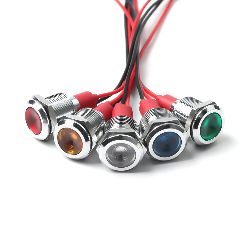 12 مللي متر ضوء المؤشر المعدني LED ضوء إشارة مقاوم للماء مع سلك الطاقة 3V6V12v24v220v أحمر أخضر أصفر أزرق أبيض