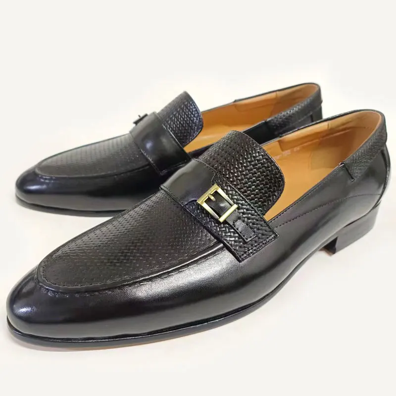 Luxury Formal Dress Shoes Male British Buckle Retro Loafers Classic Wedding Party Slip on Casual Daily Driving Men Leather Shoe