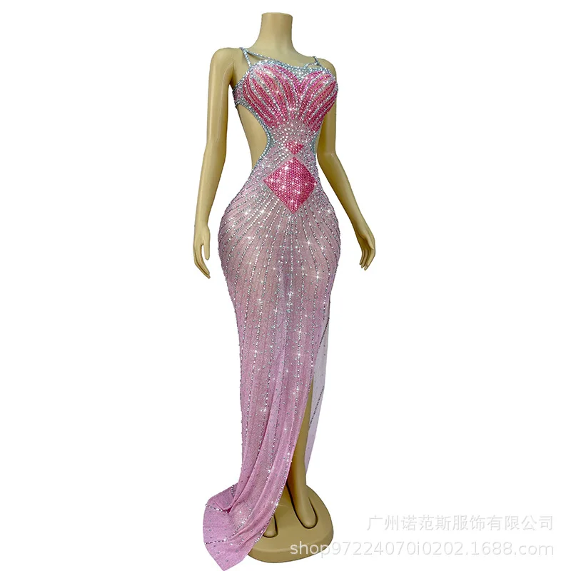 Glam Suspender Mesh Vacation Dress Adult Model Catwalk Trendy Birthday Light Luxury Dress Vestidos Con Manga De Fiesta Elegantes