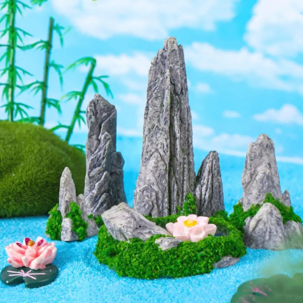 Decorative Mini Rockery Ornament Resin Figurines Miniatures Imitation Fake Mountain Simulation Waterfall Rocks Home Decoration