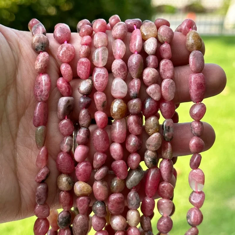 2 Strands 5-8mm Natural Rhodochrosite Stone Irregular Oval Raw Ore  Loose Charms Beads For DIY Jewelry Making