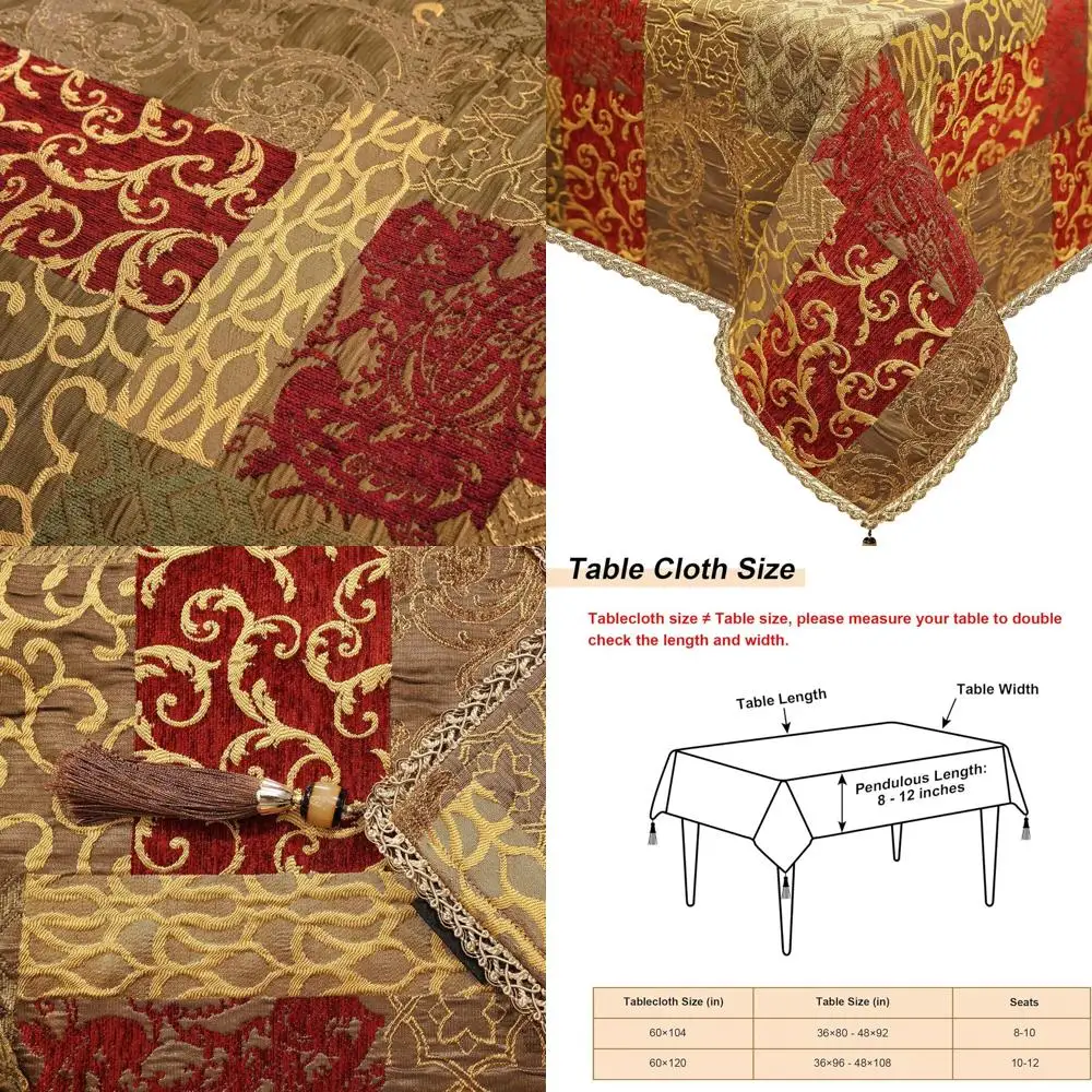 

Elegant 60x104 Red & Gold Jacquard Tablecloth with Tassels for Christmas Parties and Banquets