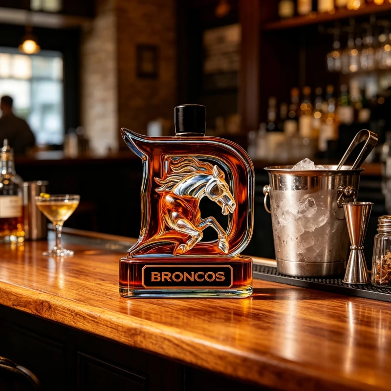 Novelty 3D Horse Design Glass Decanter, Crown Stopper Whiskey Bottle, Man Cave Bar Decor for Sports Enthusiasts