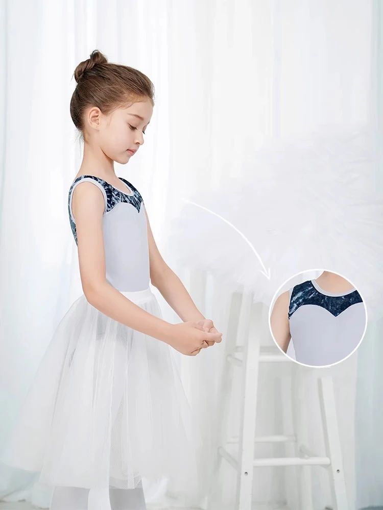 Justaucorps de Ballet en dentelle pour filles col montant dos creux justaucorps de gymnastique en coton justaucorps de danse pour enfants