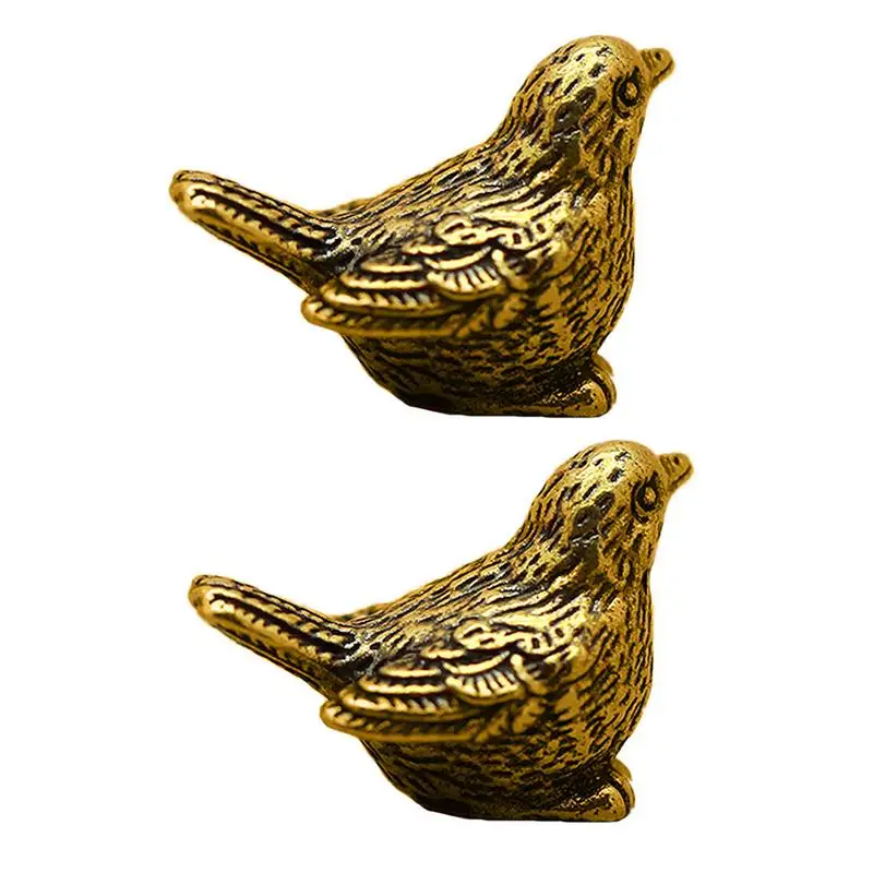 Brass Bird Figurines 2pcs Brass Sparrow Miniature Figurines Vintage Ornaments Copper Sparrow Statues Brass Bird Statue Retro