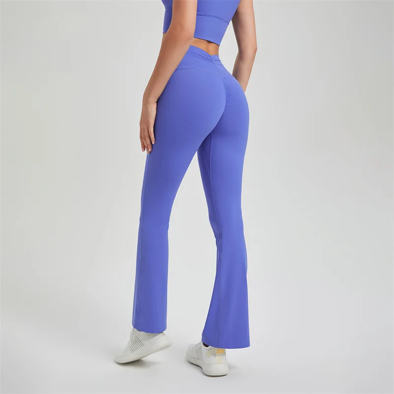 2023 Higher Quality Push Up Sports Leggings Women Gym Pants Women V Back Scrunch Flared Pants Fitness Yoga Leggings Yoga Flares