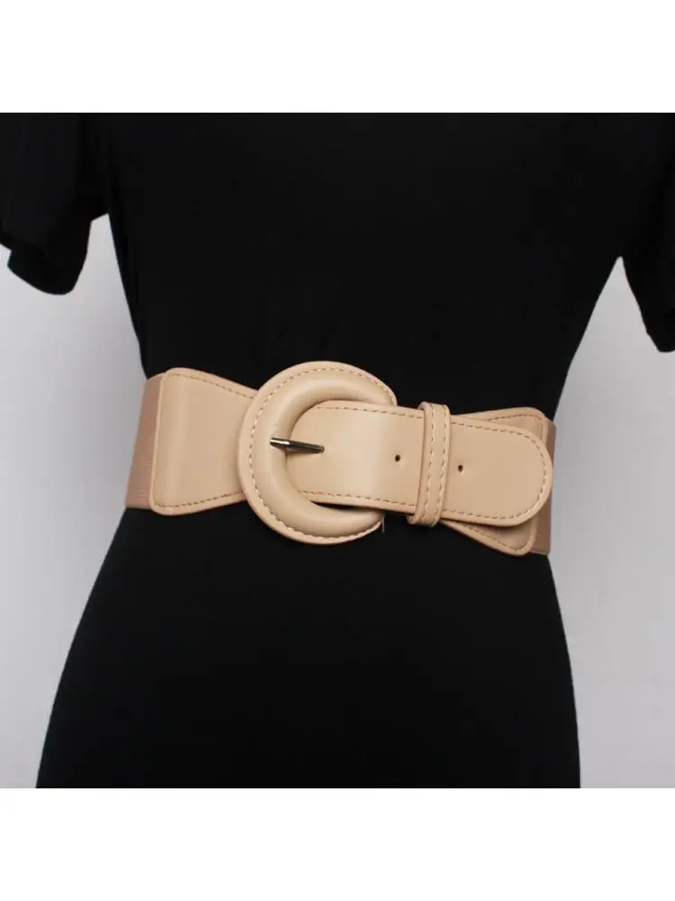 

2022 Waist Sealing Women Decoration Fashion All Around Coat Skirt Sweater Elastic Waistband Closure Waist Wide Belt Round Design