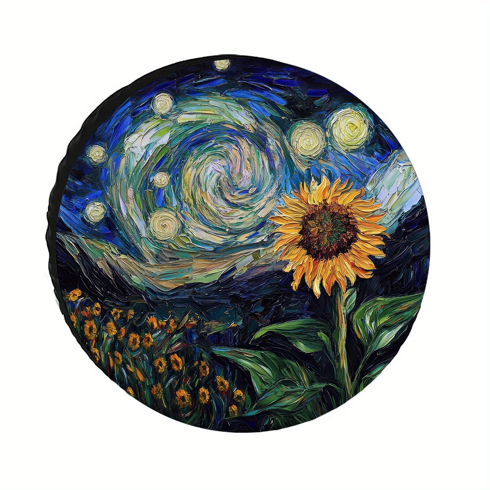 Van Gogh Starry Night Sunflower Spare Tire Cover Durable Polyester Wheel Protector Outdoor