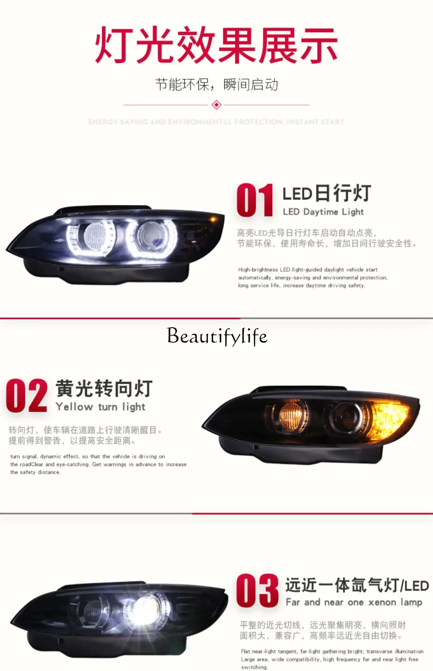 LD20Headlight Assembly 330 335 M3 Modified Led Angel Eye Lens Xenon Headlight E93 view 2