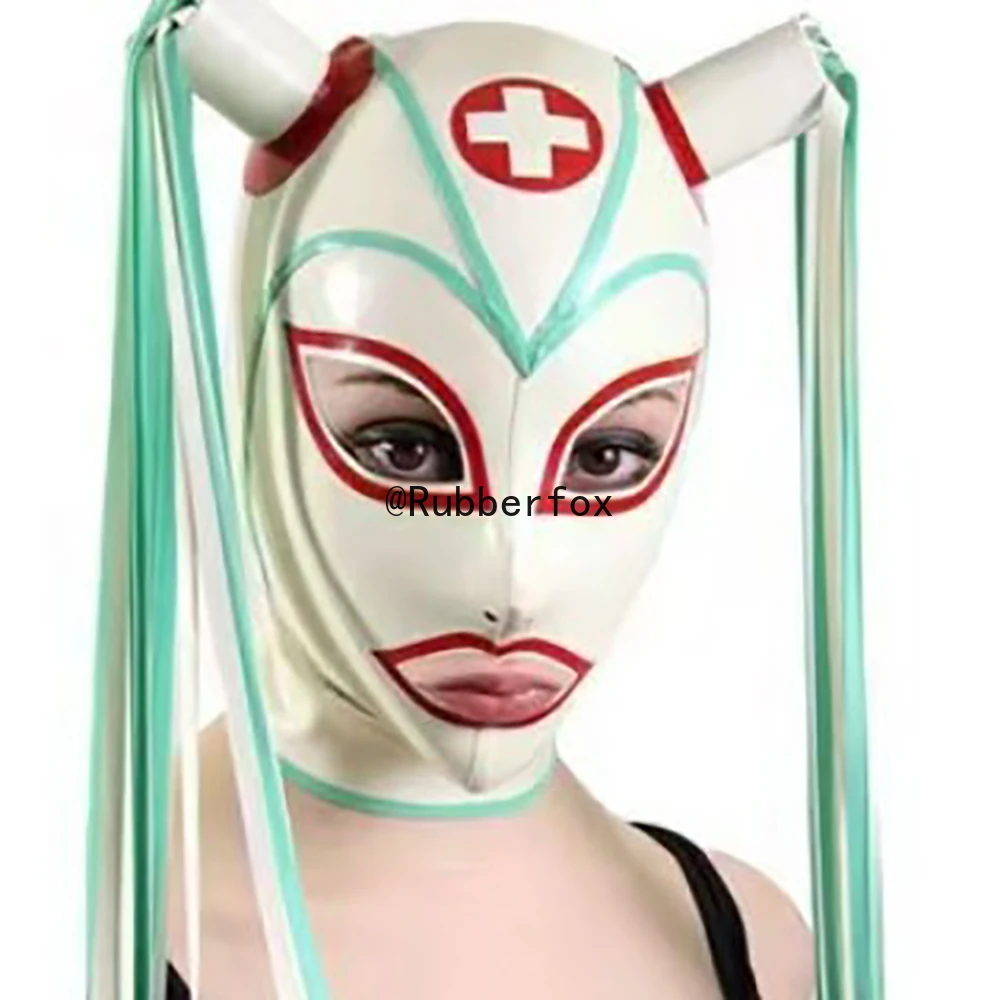 

Natural Latex Headgear with Latex Braids Nurse Cosplay Masks Women Role-playing Props Customized