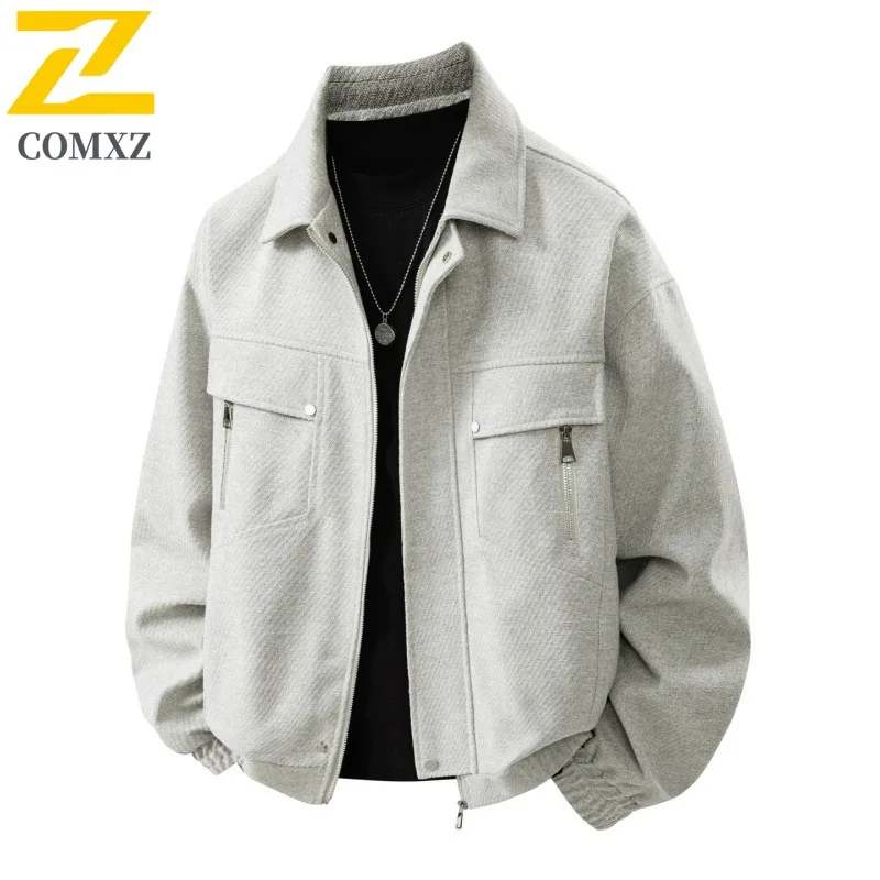 COMXZ 2025 Mens Jacket Stand Collar Business Casual Versatile Coat Commuting Office Windproof Men Autumn Cleanfit Wear Top
