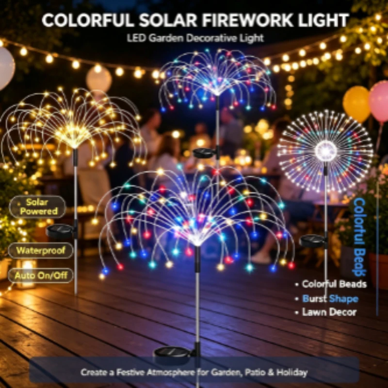 1 Packs Solar Fairy Lights,Waterproof Outdoor Firework Lights,LEDs Garden Flower Light for Garden Christmas Party DIY Decoration