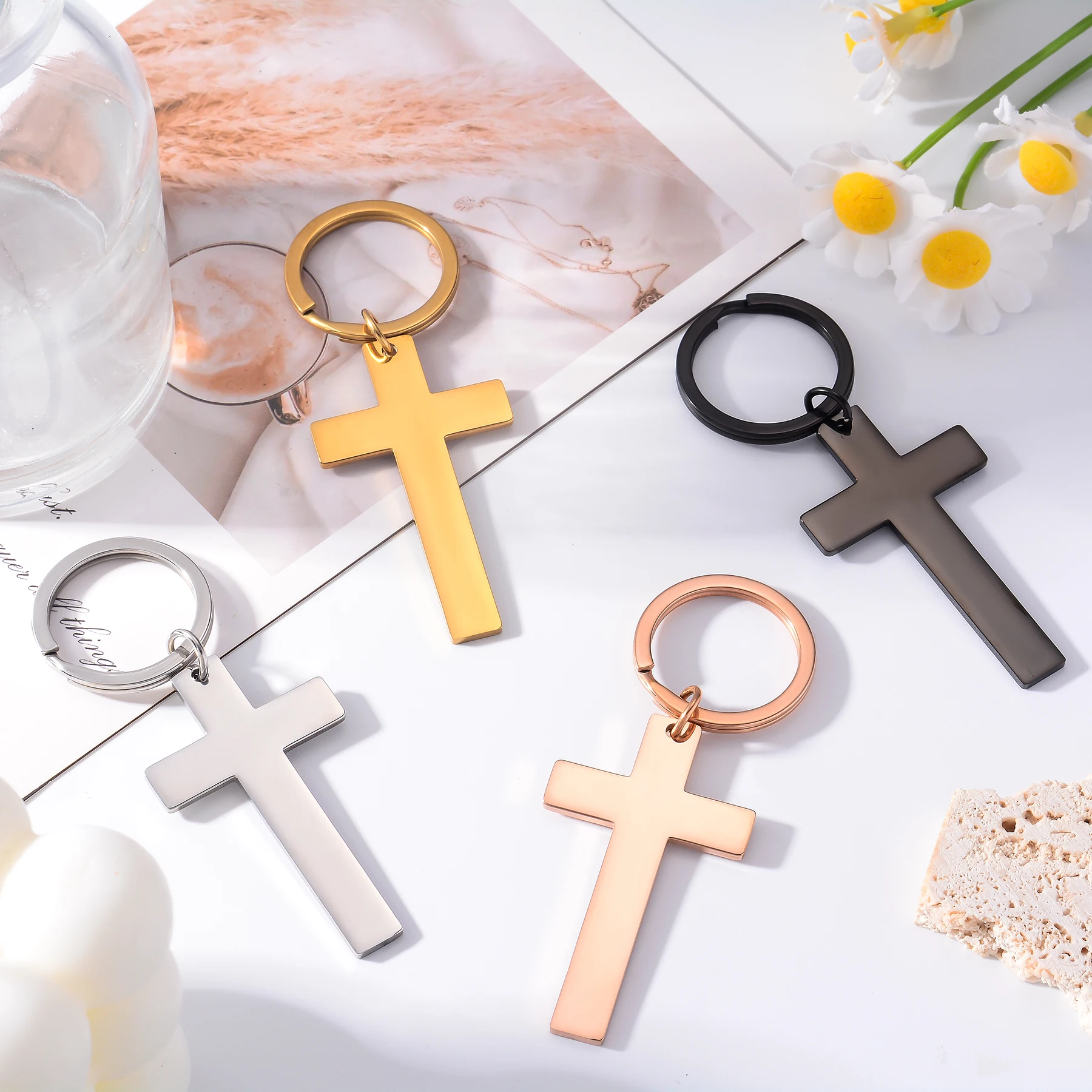 1 Buah Gantungan Kunci Liontin Salib Baja Tahan Karat Tuhan Anda akan bersama Anda di mana pun Anda pergi Hadiah Kristen Yesus Perhiasan Gantungan Kunci