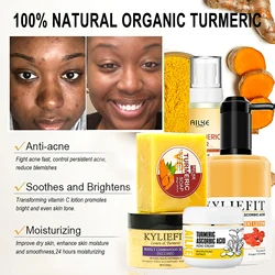 AILKE Organic Turmeric Lightening Skin Care Set, Reduce Acne, Improve Dullness, Hydration, Exfoliate, Clean and Smooths Skin