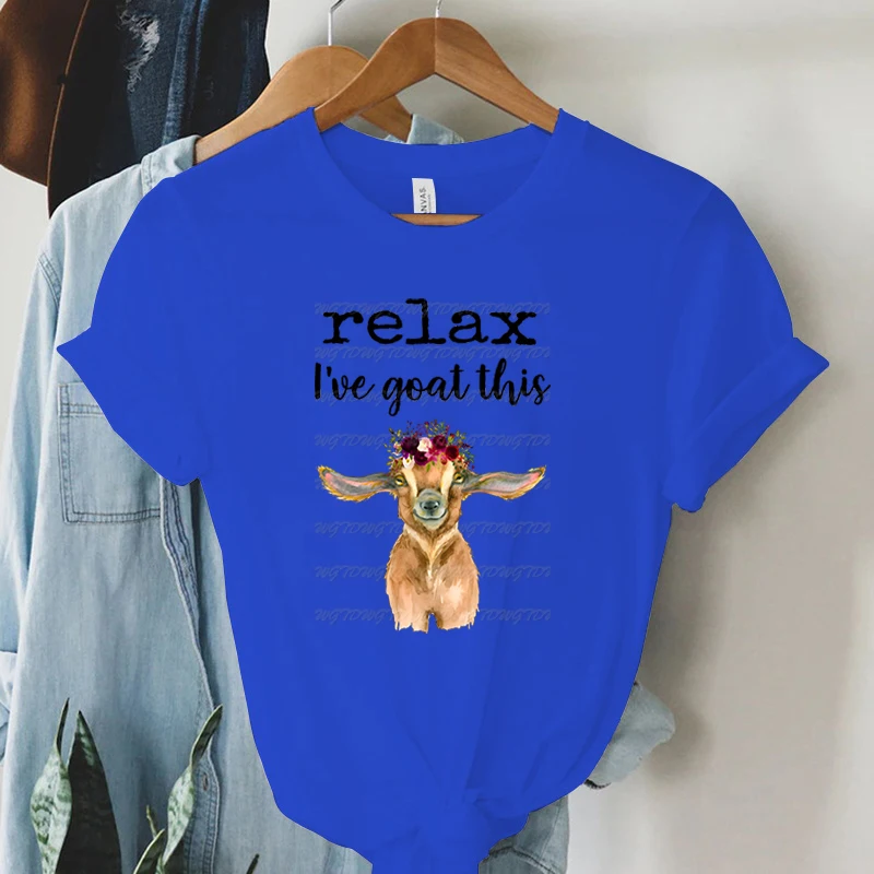 Relax I've Goat This Print Women's Tshirt Clothing Cartoon Wreath Goat Graphic Women Tee Top Short Sleeve Shirt Femme T Shirt