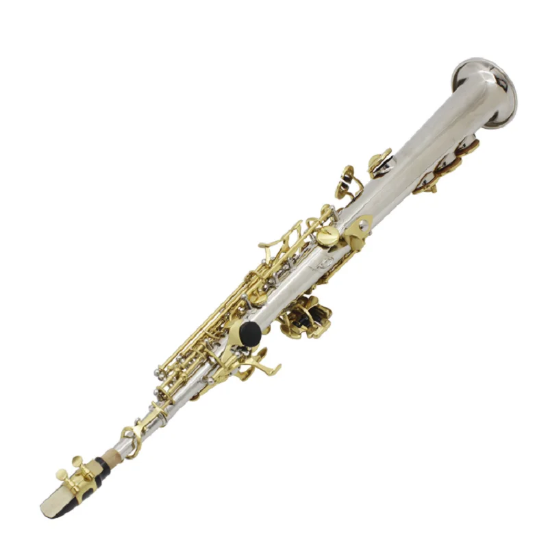 Soprano sax straight B flat professional playing carved white shell silver keys saxophone