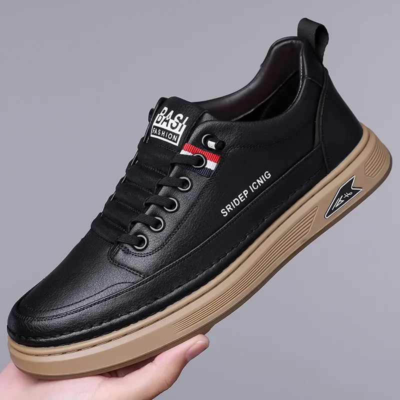 Primavera outono couro de vaca tênis casuais para homens novo designer sola macia sapatos de tabuleiro masculino moda antiderrapante zapatos de hombre