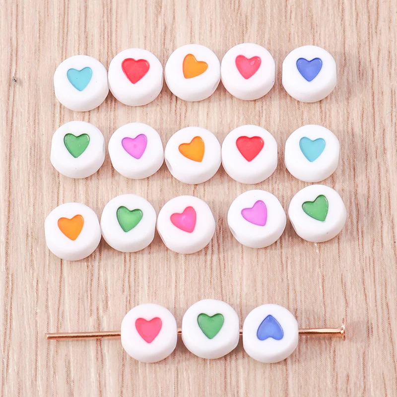 Tusember 100 Stück niedliche Mini-Mehrfarben-Herz-Acrylperlen, flache runde lose Spacer-Perlen für Schmuckherstellung, DIY-Halsketten und Armbänder – Detail 4