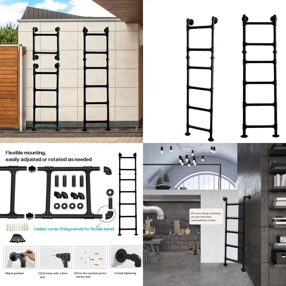 

6-ступенчатая металлическая агрессивная лестница для подвала, автофургона, чердака и лофта — грузоподъемность 355 фунтов, черная