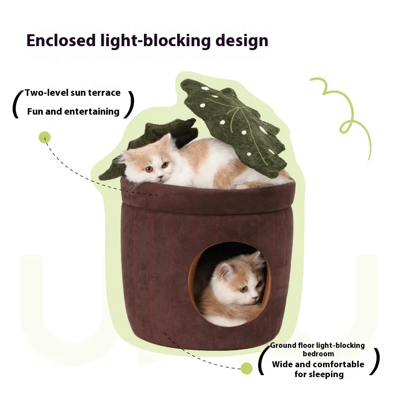 Flower Pot Cat Cave Closed Winter Warm Cat Hideaway Plush Cushion 3-in-1 Scratch Toy Plush Flower Design