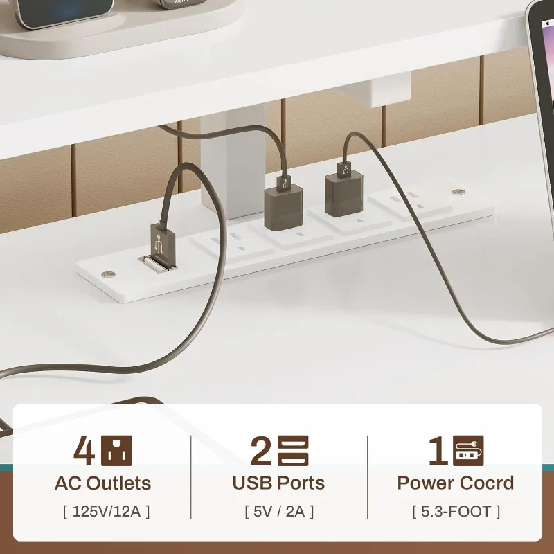 SEDETA Computer Desk with 5 Drawer & Power Outlet 66'' Home Office Desk with File Drawer Storage Shelves with Led Lights US