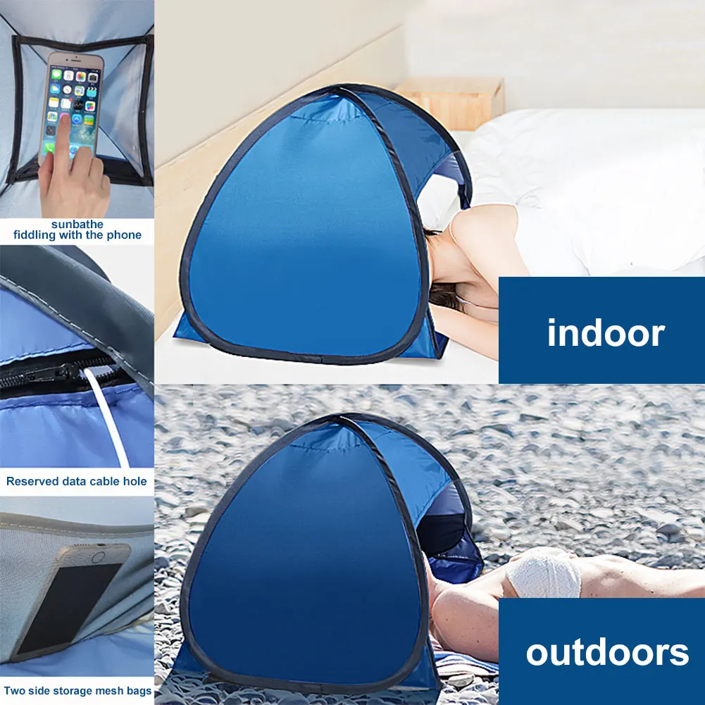 Beach Headrest Sunshade Tent Automatic Opened Portable Sun Shelter with Mobile Phone Stand Camping Head Tent for Adults Kids