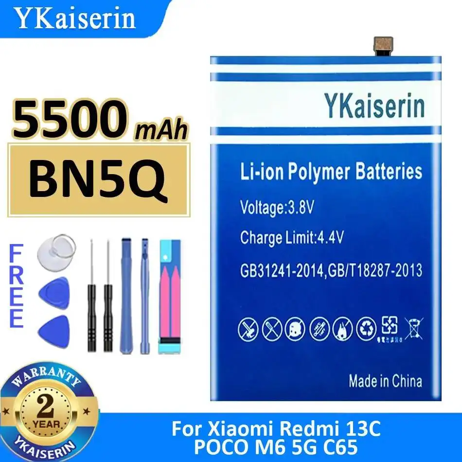 

Mobile Phone Battery Good Low-Temperature Performance For Xiaomi Redmi 13C Poco M6 5G C65 5500Mah BN5Q