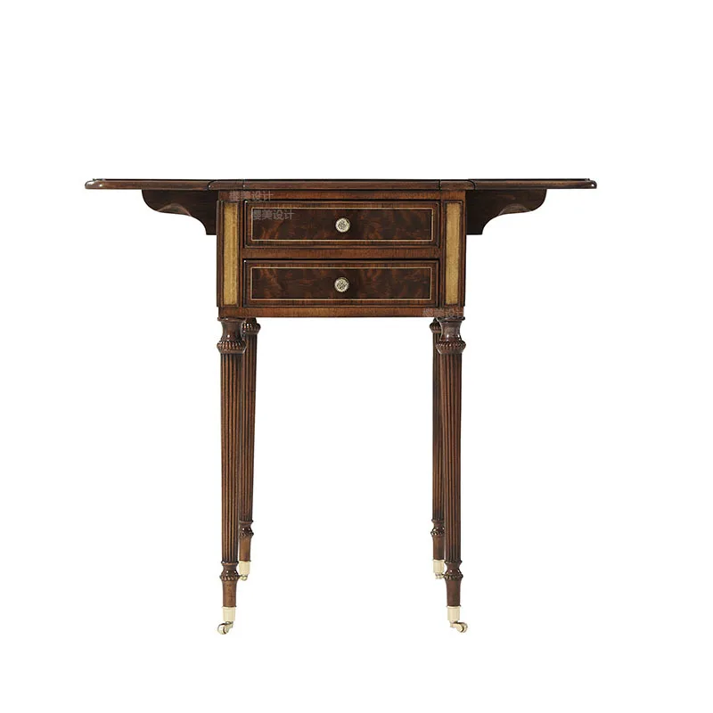 Folding edge, neoclassical solid wood carving flower hand-painted bedside table, British court gold edge