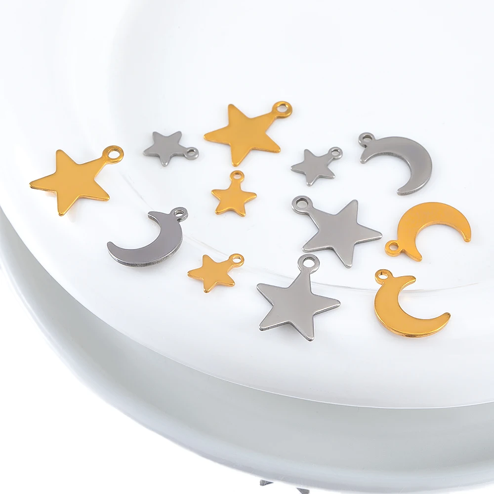 20pcs Stainless Steel Flat Star Moon Necklace Pendant for DIY Bracelet Necklace Earrings Jewelry Making Accessories - view 4