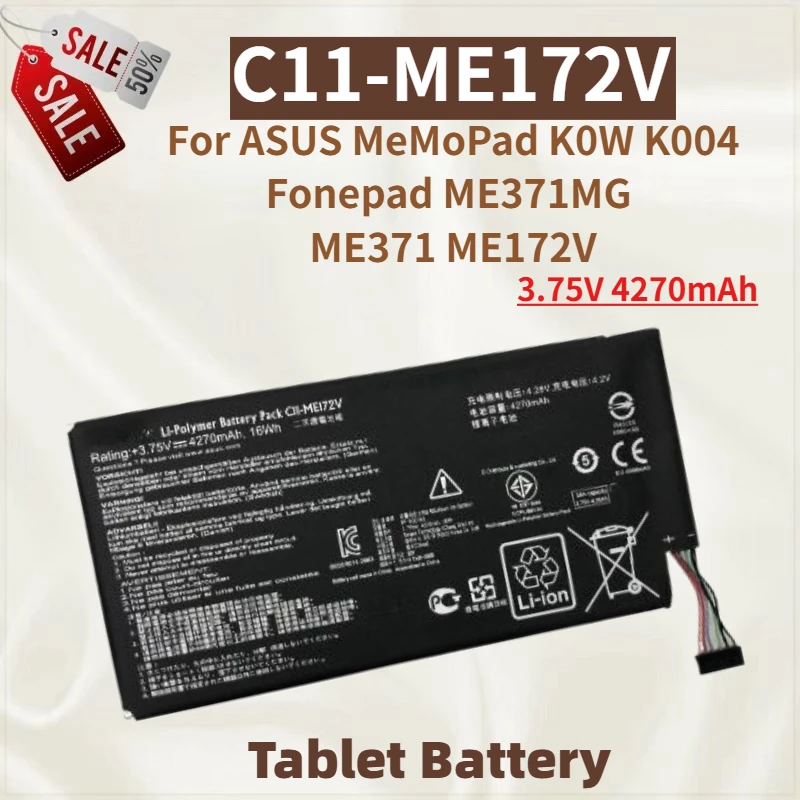 

Высококачественный аккумулятор для планшета C11-ME172V, 3,75 В, 4270 мАч, для Asus MeMo Pad, ME172 K004, ME172V, ME371MG, ME371, совершенно новый